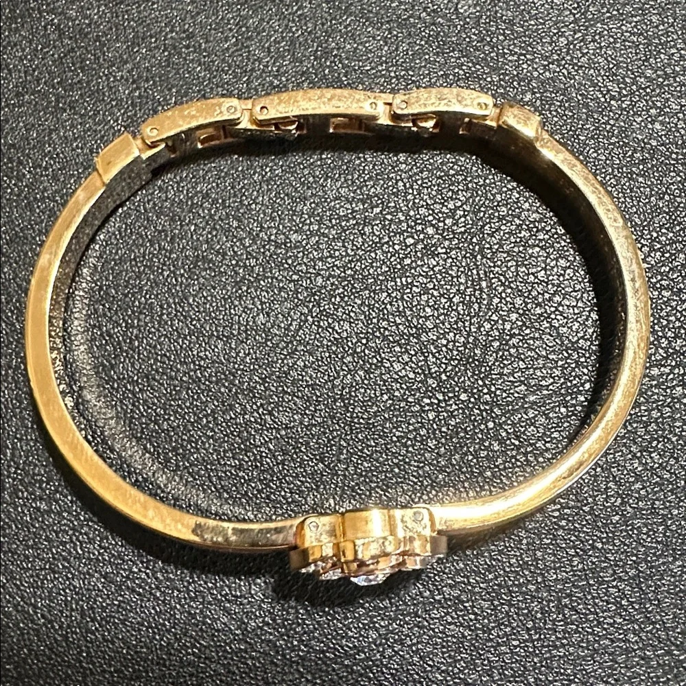 Anne Klein Gold-Tone Camellia Flower Hinged Cuff Bracelet